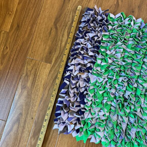 Vintage Handmade Rag Scrap Hand Made Machine Sewn polyester Rug 28" x 21" - Picture 5 of 5